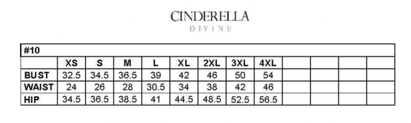 Cinderella Divine Size Chart