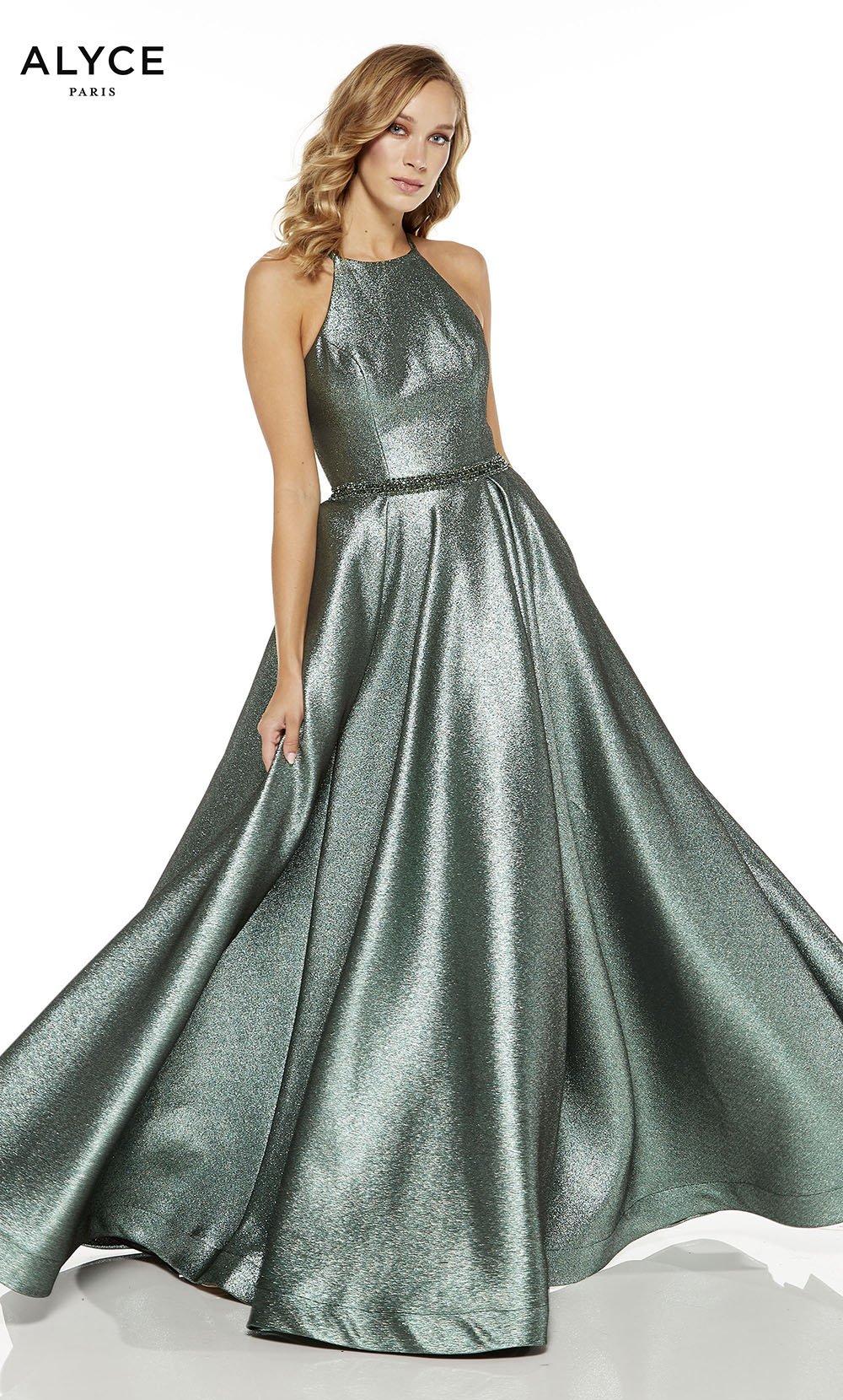 A Line 2024 Glitter Metallic Blue Prom Dresses with Pockets – MyChicDress