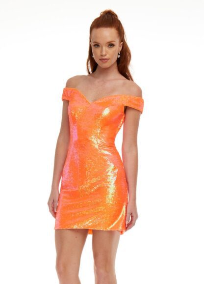 orange sequin cross back dress