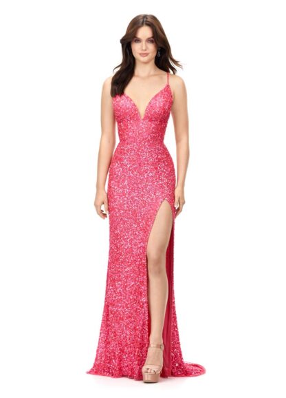 V Neck Sequin Dress by AshleyLauren 11037 - Image 14