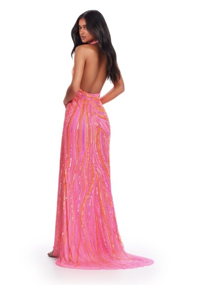 Beaded High Slit Halter by Ashley Lauren 11670 - Image 6