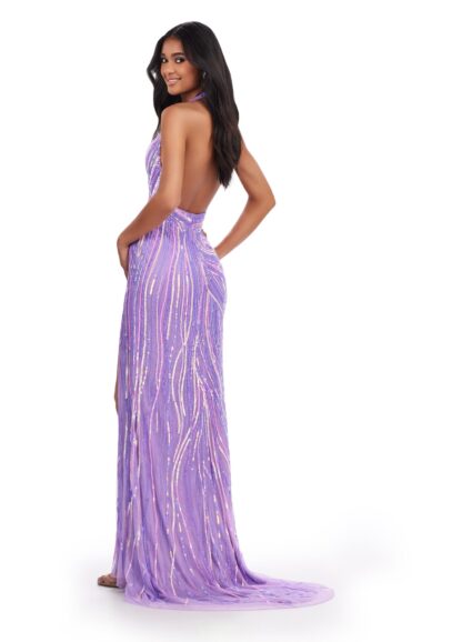 Beaded High Slit Halter by Ashley Lauren 11670 - Image 4