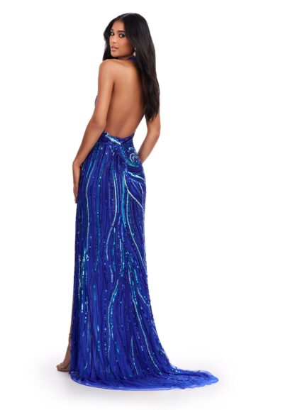 Beaded High Slit Halter by Ashley Lauren 11670 - Image 2