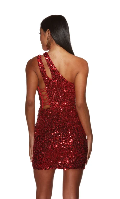 One Shoulder Short Sequin Dress By Alyce Paris 4913 - Image 2